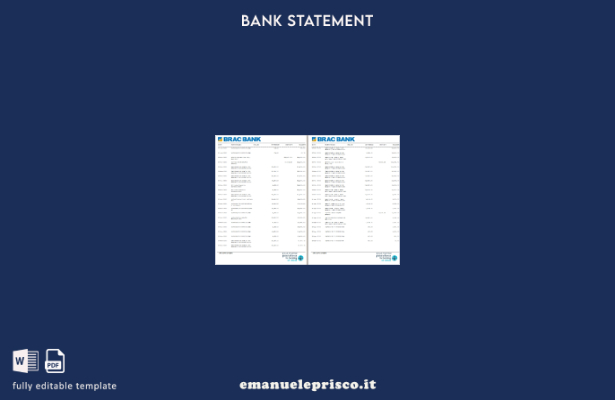 modello di pagine di parole dell'estratto conto bancario Bangladesh BRAC in st 2